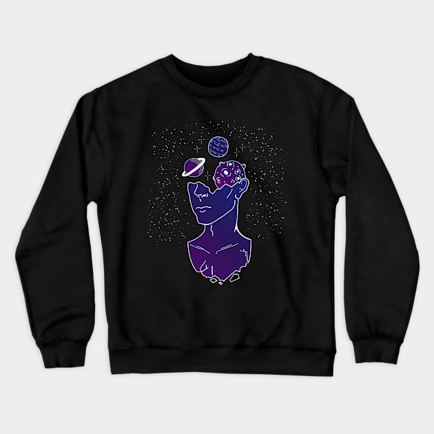 Galaxy Planets and Deep Thinking Crewneck Sweatshirt by kareemelk